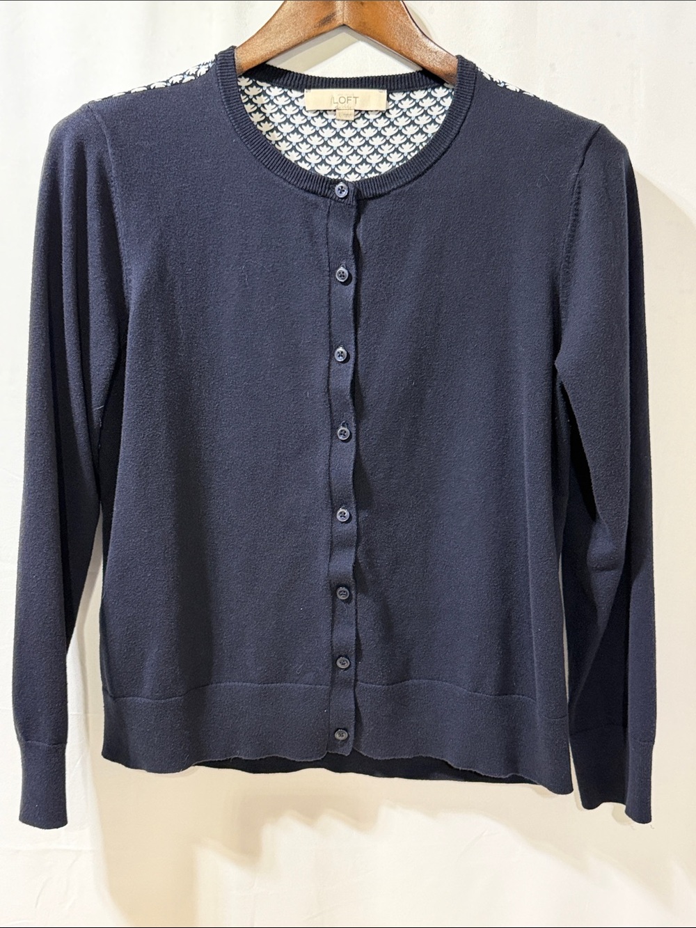 LOFT Navy Round-Neck Button Cardigan